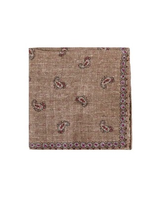 BRUNELLO CUCINELLI MEN'S SAND LINEN SILK PAISLEY POCKETSQUARE MSRP $300