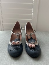 Anthropologie Miss Albright Teal And Pink Tulip T-Strap Heels Size US 9B/UK 7