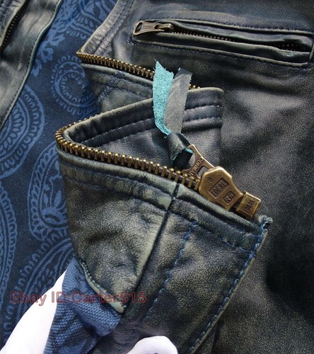 Mens Cowhide Tea Core Leather Jacket Retro Biker Style Distressed Stonewashed - Picture 12 of 13