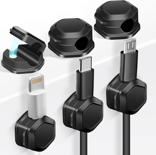 6 Pack Magnetic Cable Clips,Under Desk Cable Management, Phone Cord Holder fo...