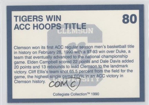 1990 Collegiate Collection Clemson Tigers Clemson Tigers Tigers Win ACC #80 - Picture 2 of 4