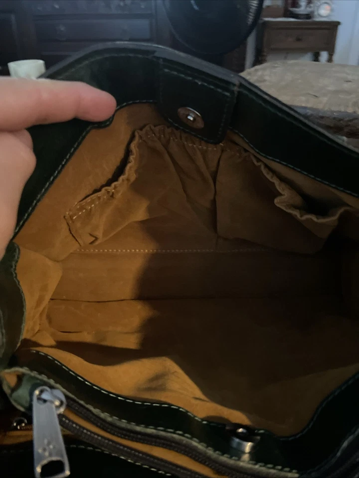 Patricia Nash Leather Primrose Dark Green Brushed Italian Nubuck Satchel - Image 4 of 4