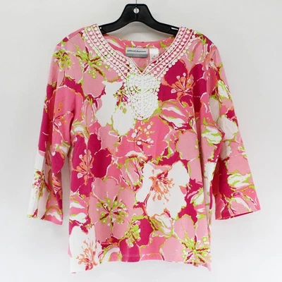 Alfred Dunner Chemisier Femme Rose/Vert Floral Manches 3/4 Taille PL - Photo 1/4