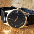 Vintage Seiko Quartz Watch 5P30-6A20 Black Dial 30mm Gold Tone w/ Leather Strap