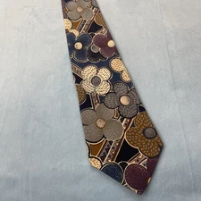 Brandini Tie Italian Silk Blue Cream Floral Impression Art Wedding Statement Tie