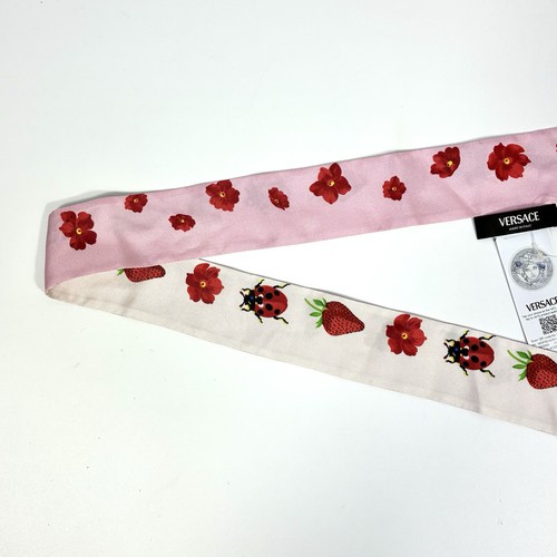 Versace Strawberry Garden Seide dünner Twill Schal Krawatte Logo rosa rot Neu mit Etikett - Bild 13 von 15