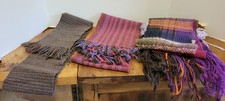 3 Vintage Handmade Woven Scarves 60" x 8" One Unfinished
