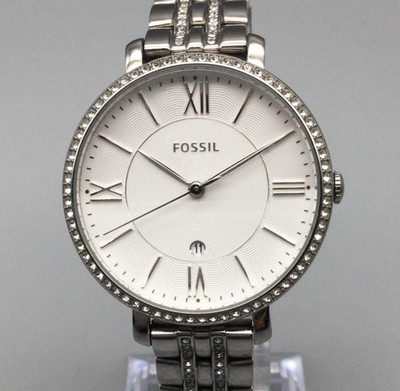 Fossil Jacqueline Watch Womens 36mm Silver Tone Crystal ES3545 New