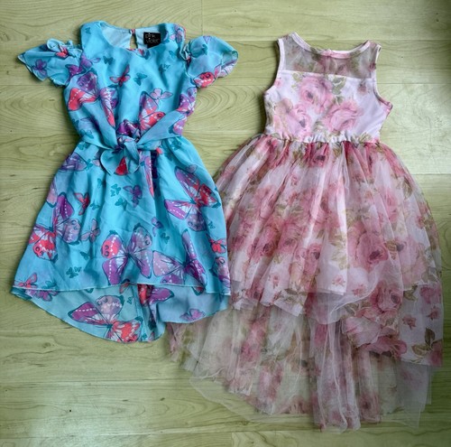 Girls XS 4/5 Lot of 2 Dresses Pink Dress Blue Flowers Floral Butterflies Zenzi - Picture 1 of 10