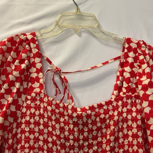 Vestido Ava & Viv Rojo Para Mujer 2XL Manga Globo Calado Floral Corbata Cuello Solero - Imagen 8 de 11