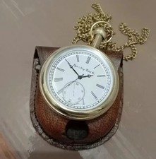 Brass Pocket watch Victorian Pocket watch with hard leather box Anniversary gift