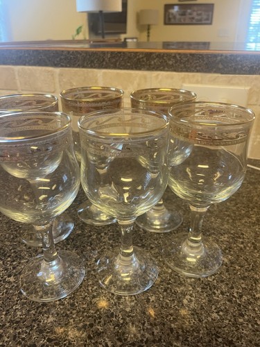 Gold rimmed Wave Pattern Wine Glasses Set of 6 - Picture 6 of 10