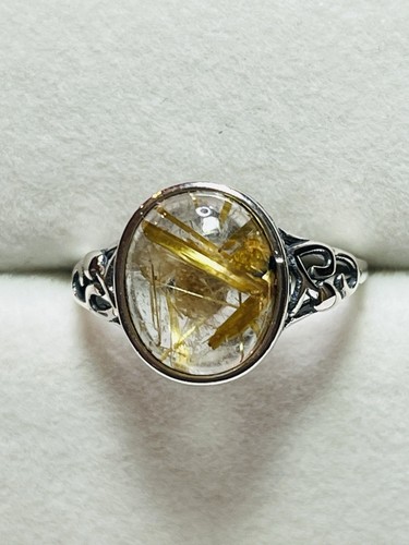 Vintage Style 925 Sterling Silver Natural Golden Rutile Ring - Picture 7 of 16