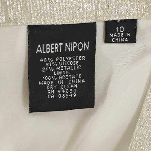 Albert Nipon Skirt Suit Womens 10 Ivory Beige Metallic Back Zip Collarless New - Picture 7 of 21
