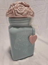 Porcelain Cookie Jar, Mint And Pink, With Whit Accents, Pink Love Charm