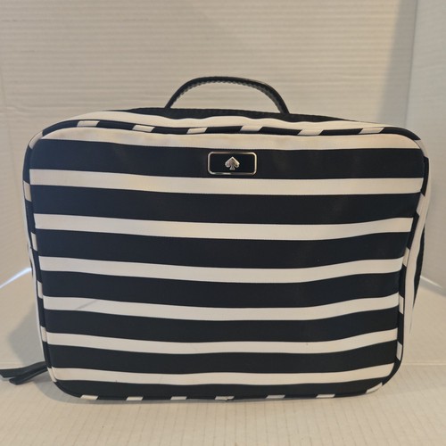 Kate Spade Toiletry Travel Cosmetic Makeup Bag Case Nylon Black Sailing Stripe