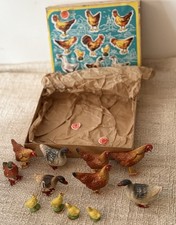 Vintage Box Chickens Chicks Germany Christmas Village Farm Putz Display / Labels