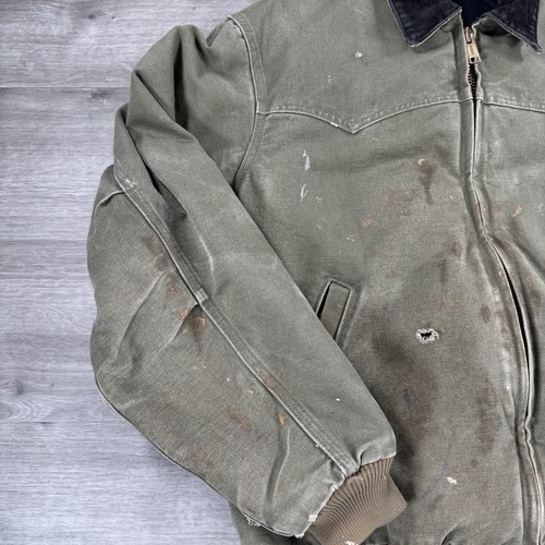Vintage Carhartt Santa Fe Jacket Very Distressed Green Olive J14 LOV Size Large - Bild 7 von 12
