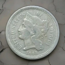 1865 Three Cent Nickel. Own a Piece Of History Of The Civil War Era.