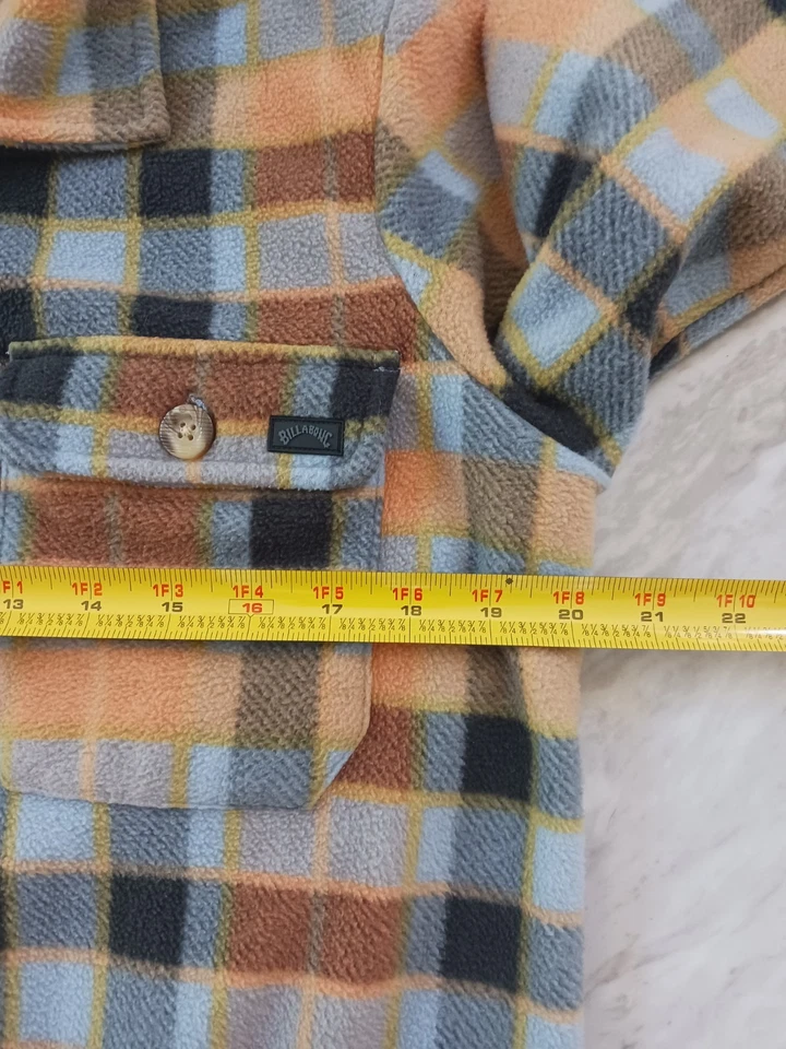 Billabong Fleece Size Med Women's Button Flannel Shirt Jacket Square Check Plaid - Image 4 of 4