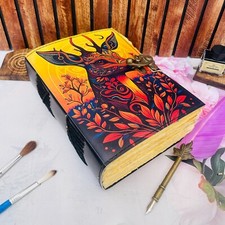 Grimoire extra large leather journal handmade sketchbook 400 pages Deer Printed