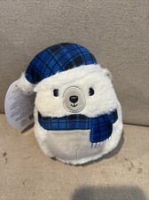 Kellytoy Squishmallows 5” Brooke the Polar Bear W/Blue Plaid Hat/Scarf HTF