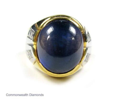 Men's Women's Ring 16CT Lab Blue Sapphire Diamond 18K Yellow Gold 14.4g Pinky - Picture 3 of 14