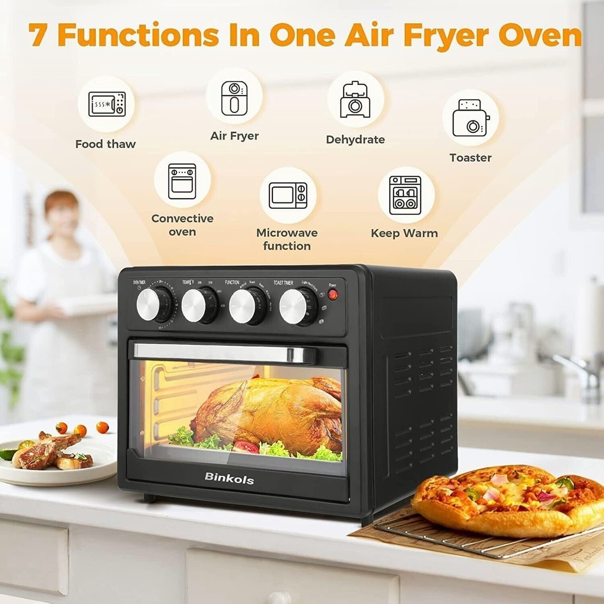 1700W Binkols Air Fryer Oven 25 Quart, 7-in-1 Large Toaster Oven