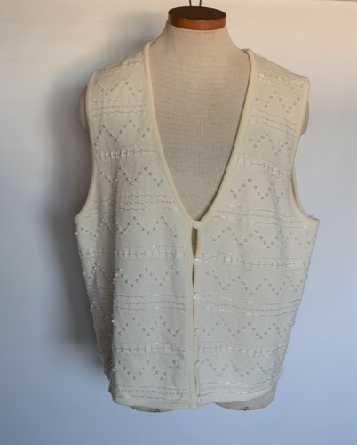 Chaleco para mujer Hasting & Smith mezcla lana de cordero con cuentas blanco con botones talla L - Imagen 3 de 9