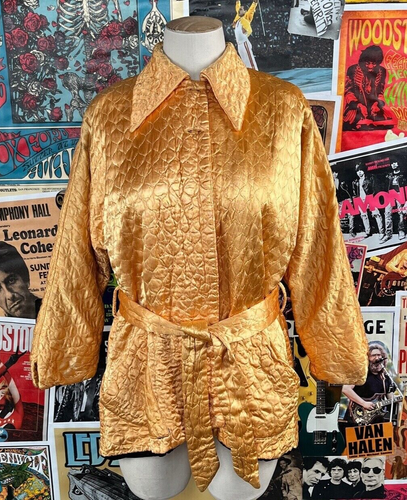 VTG Womens 40s Peach Orange Quilted Royal-Maid Belted Loungewear Bed Robe Jacket - Picture 1 of 10