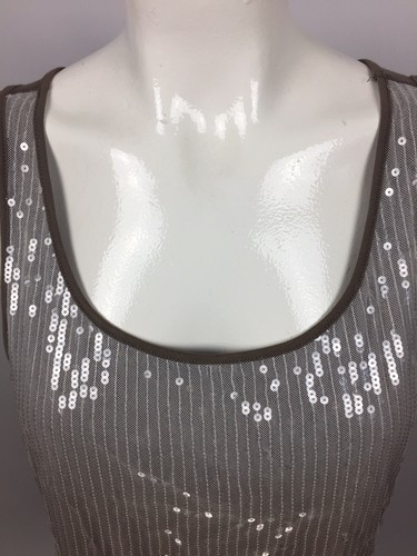 Chico's Womens Sz 1 Sequin Brown Shell Tank Top Jersey Cotton Blend - Picture 2 of 3