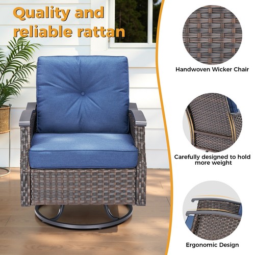 7 PCS Patio Furniture Set with Sofa Swivel Armchairs Ottomans & Coffee Table - Picture 5 of 10