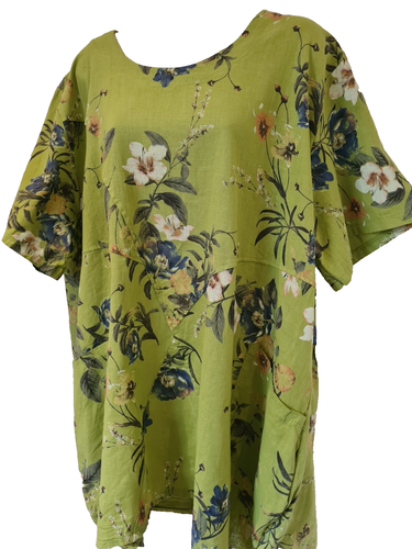 Italian Lagenlook Linen Tunic Top floral with Pockets Plus Size UK 16-20 New - Picture 6 of 17