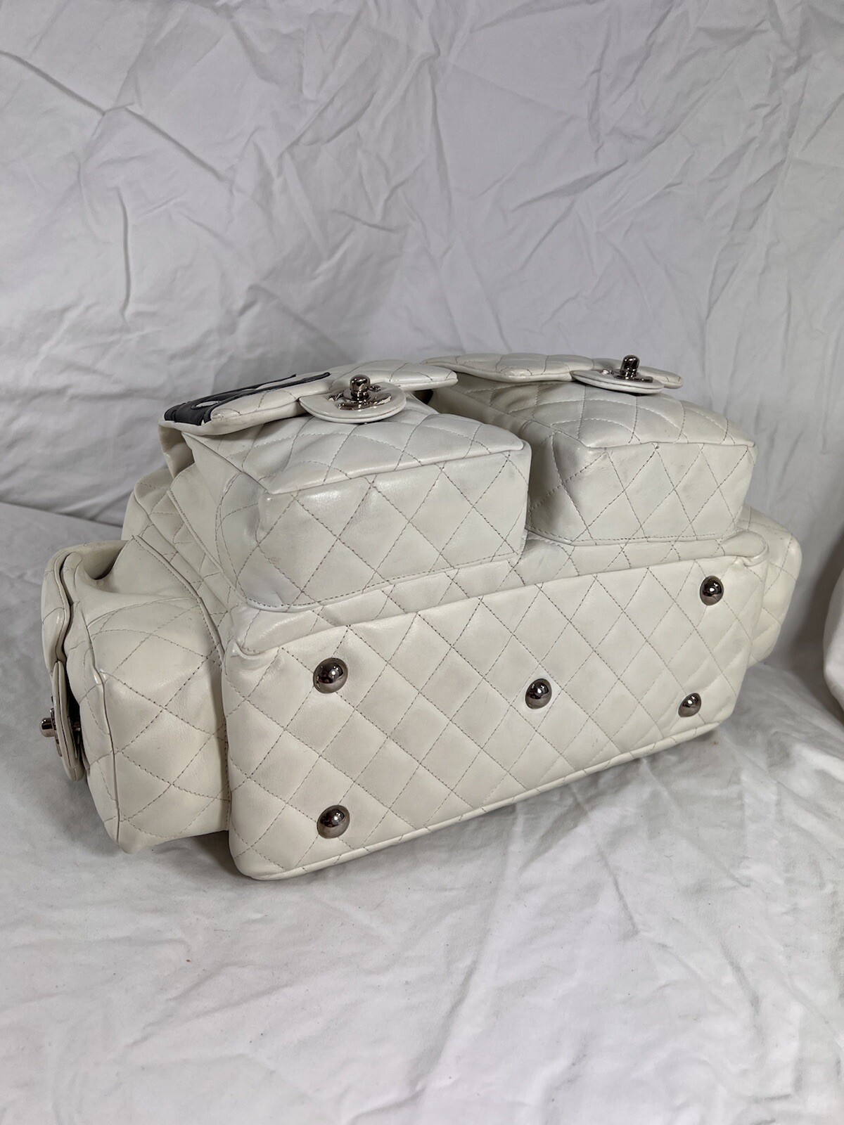 CHANEL Quilted Reporter Cambon White Leather Satchel Bag Made in