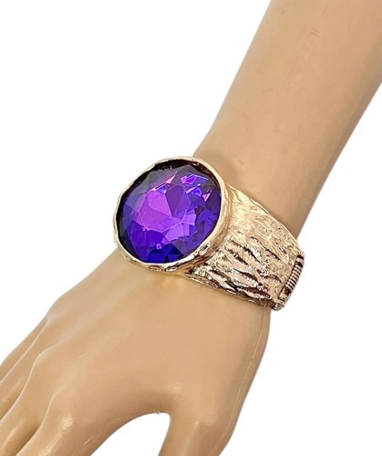 1.5" Wide Statement Chunky Party Hinged Bling Bracelet Purple Glass Crystals - Picture 2 of 4