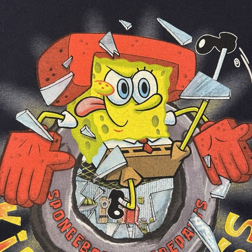 Camiseta vintage 2003 Bob Esponja para hombre talla mediana texturizada rota "vidrio" azul marino - Imagen 8 de 14