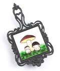Field Mushroom Design Cast Iron and Ceramic Kettle Shape Kitchen Trivet