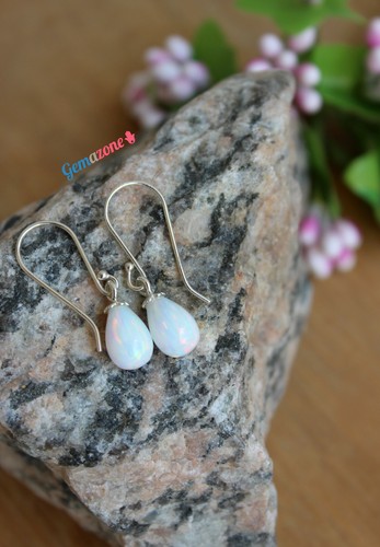 Weißer Opal Träne Ohrringe hängen Sterlingsilber Schmuck Mütter Tagesgeschenk - Bild 5 von 8