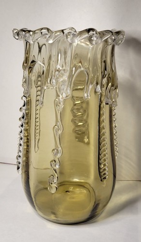 Antike viktorianische Vase Vintage? Heller Bernstein mit Glasapplikationen 7,75x4 Zoll - Bild 10 von 16
