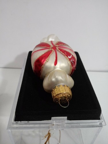 Swirl Peppermint Candy Red Glitter White  Glass Christmas Ornament handmade vtg - Picture 5 of 6