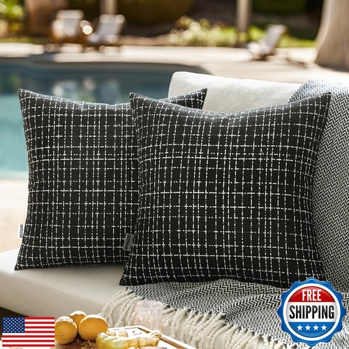 EMEMA Outdoor Waterproof Throw Pillow Covers Pack of 2 18x18 Inch Weaving Tex