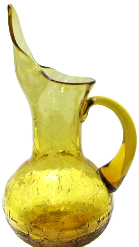 Vintage Bischoff Crackle Glass Pitcher Long Pinched Spout Amber 11 1/2" Tall