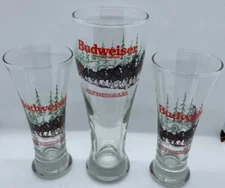 Set Of 3-Vintage ‘92 Budweiser Clydesdale Winter Holiday Pilsner Beer Glasses