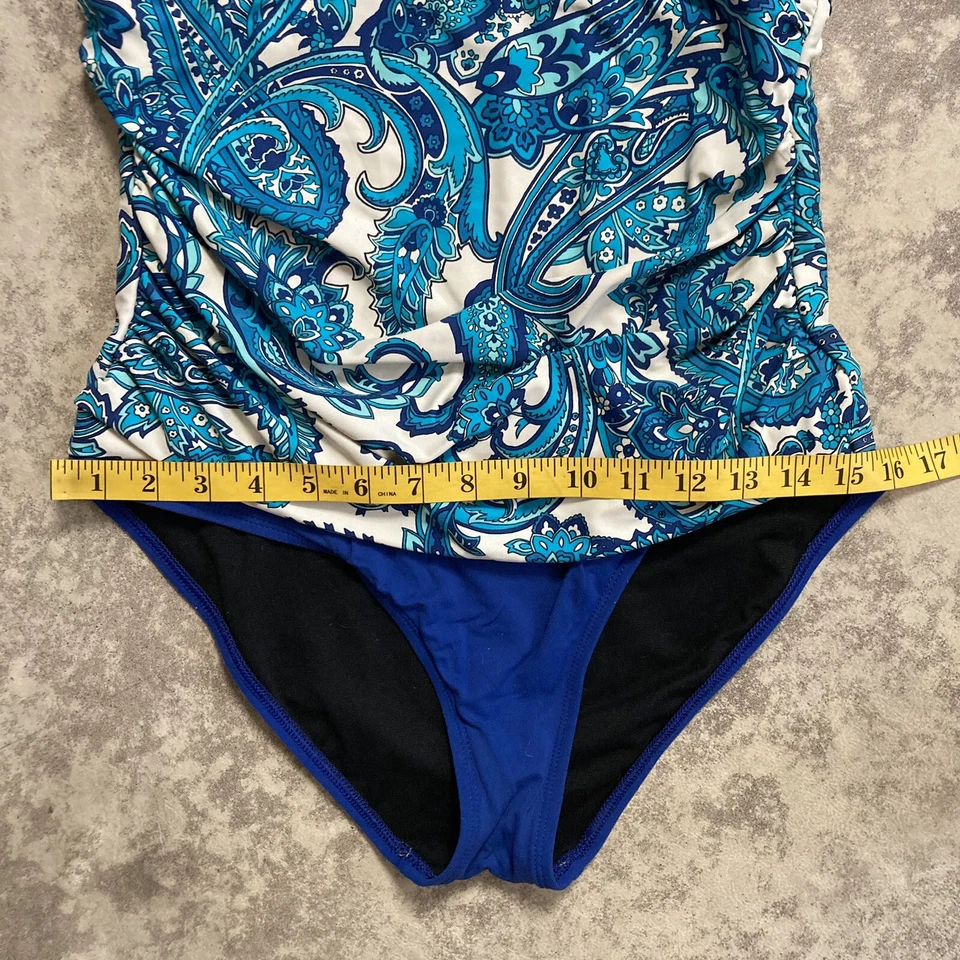 Traje de baño Chaps para mujer talla 12 retro cachemira halter azul blanco novia fruncido Foto 4 de 4