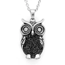 Night Bright Owl Necklace Bird Pendant w. Swarovski Crystals 3D Jewelry Controse