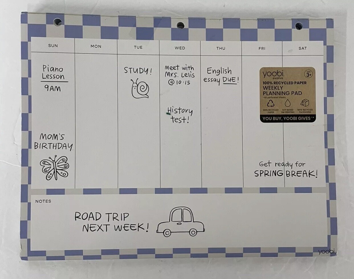 Planner Weekly Planning Pad 60 Perforated Sheets 8.5”x 11” Yoobi Blue -Checkered-image