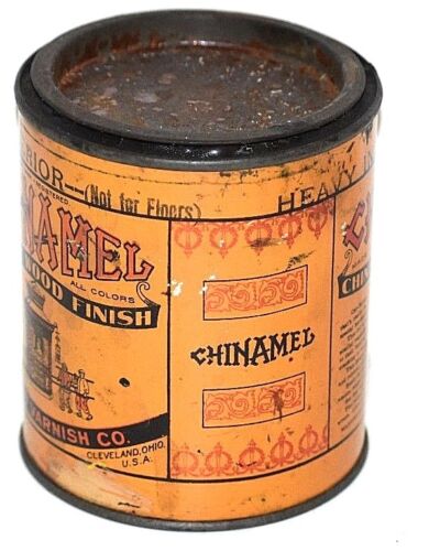 Vintage CHI-NAMEL finitura legno cinese 1 pinta latta Ohio vernice co - Foto 7 di 10