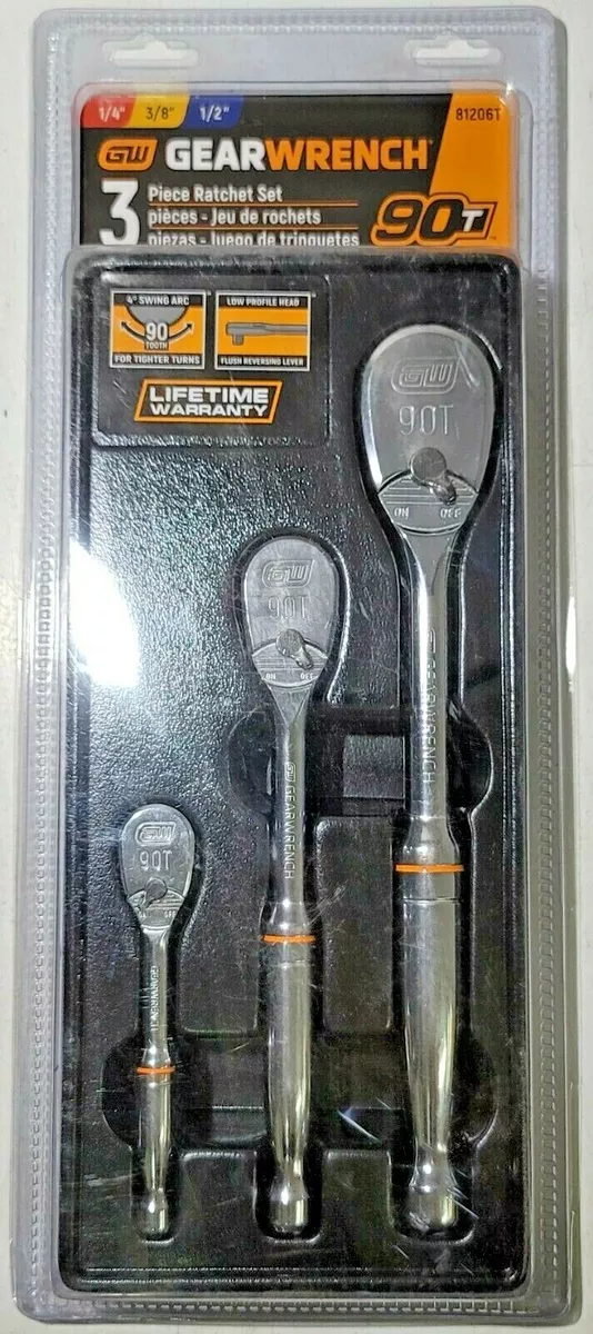 Gearwrench 3pc Full Polish 90 Tooth PRO Ratchet Set 1 4