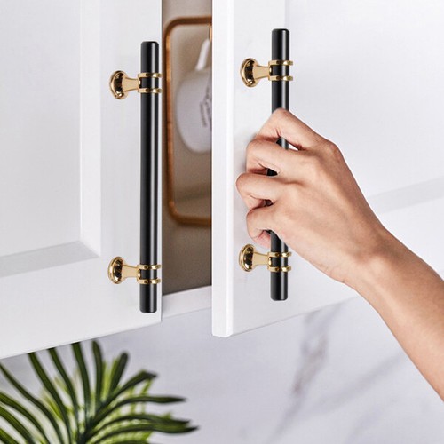 2pcs Wardrobe Cabinet Door Knobs Drawer Shoe Cabinet Furniture Handle Black Gold - Bild 1 von 7