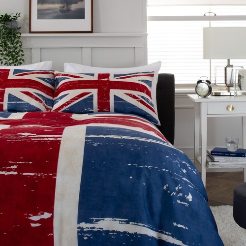 Union Jack Flag Design Duvet Cover Set Double Bed Cotton Rich Red White and Blue - Picture 2 of 4